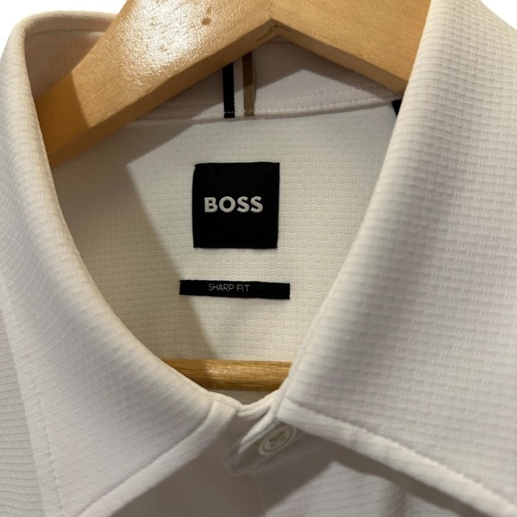 Hugo Boss Sharp-Fit Shirt In Textured Performance-Stretch Jersey White Large - Picture 10 of 11